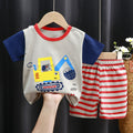 Blue Red T-Shirt & Short Pants Set for Summer Character Cartoon Print Short Sleeves