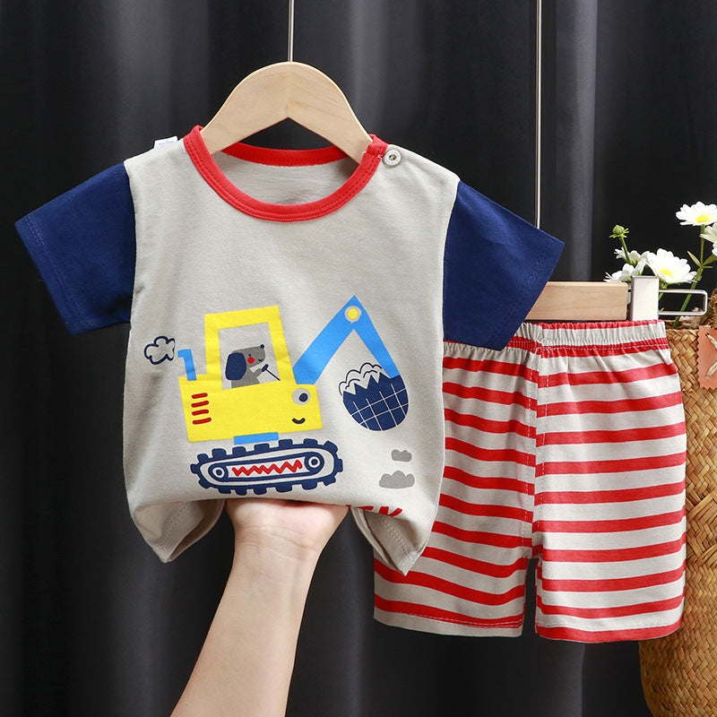 Blue Red T-Shirt & Short Pants Set for Summer Character Cartoon Print Short Sleeves