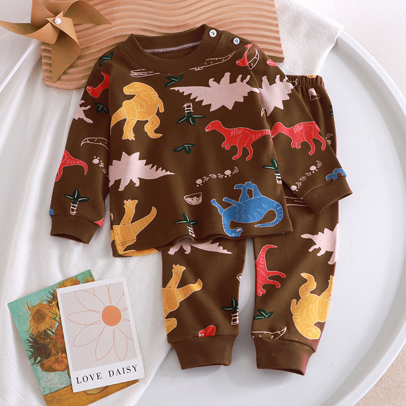 Dino Print Brown Sweatshirt & Footie Pajamas