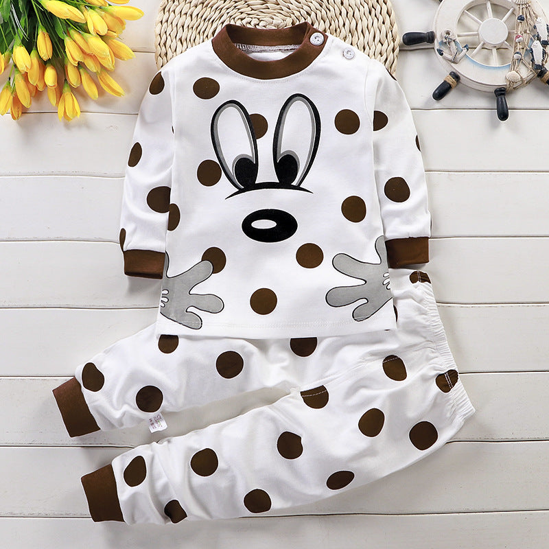 Brown Polka Dots Cartoon Face White Sweatshirt & Footie Pajamas