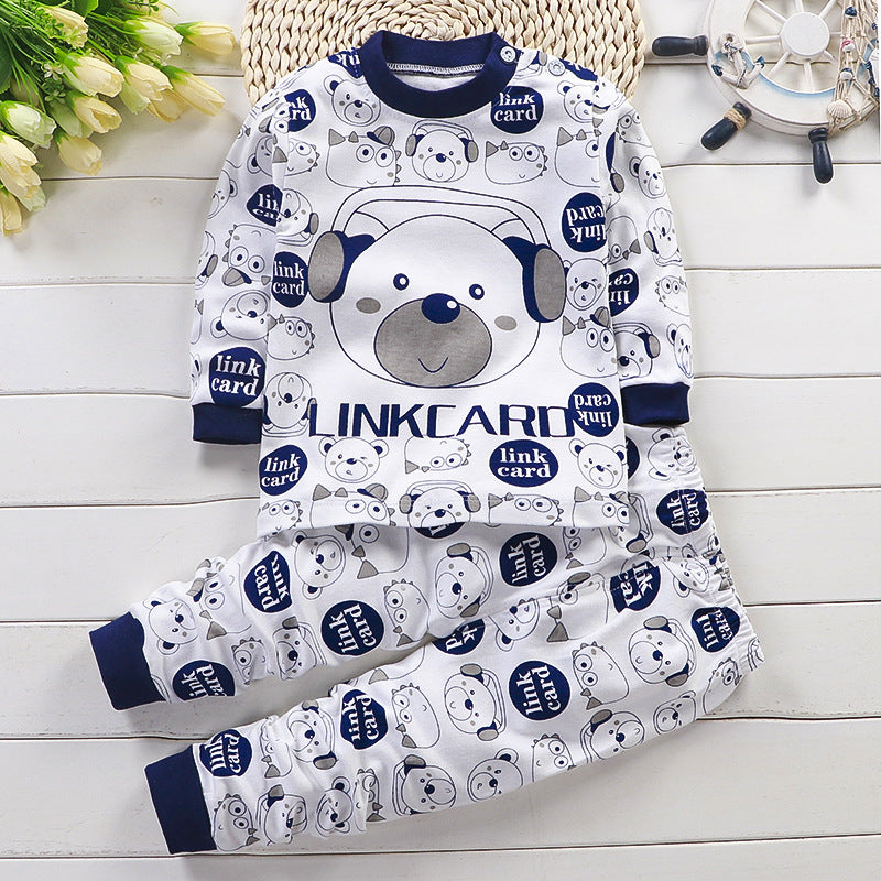 Blue Cartoon White Base Sweatshirt & Footie Pajama Set