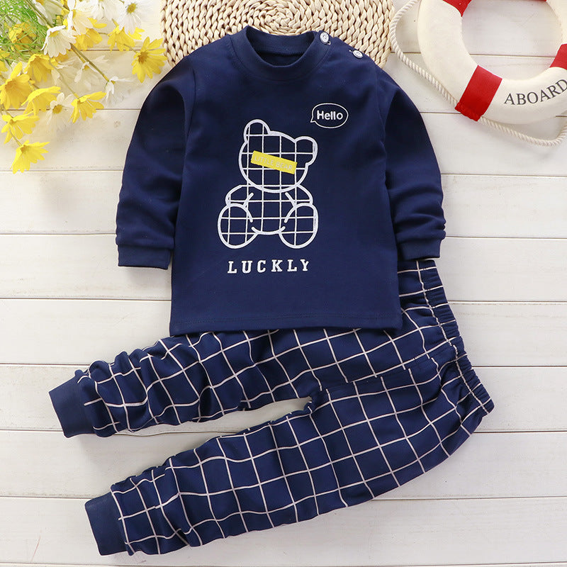 Bear Blue Grip Sweatshirt & Footie Checks Pajama Set