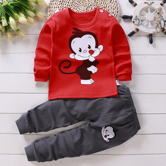 Red Monkey Sweatshirt & Grey Brown Footie Pajamas