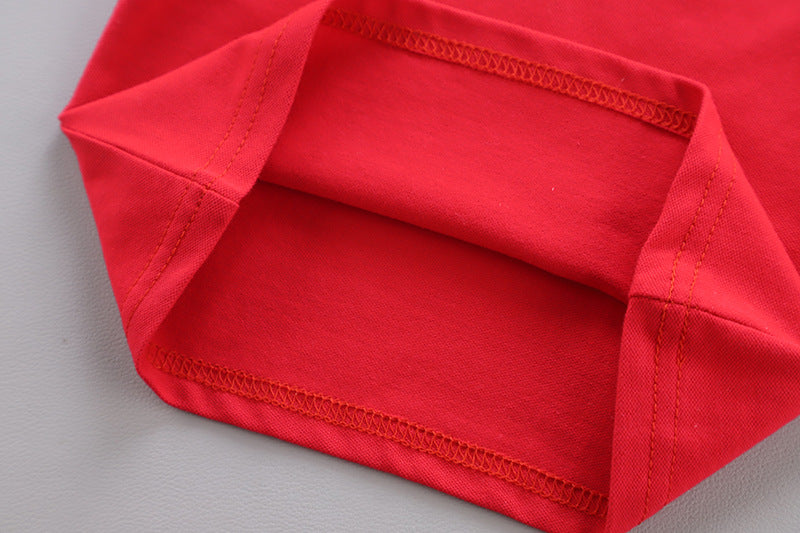 Red Polo Shirt with Denim Dungaree Short Set