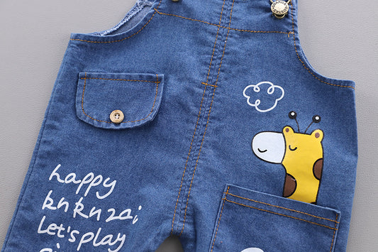 Light Blue Polo Shirt with Denim Dungaree Short Set