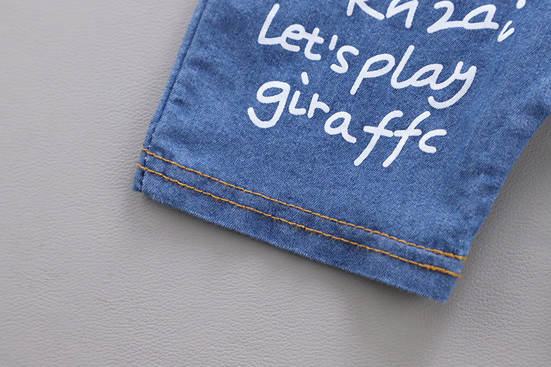 Red Polo Shirt with Denim Dungaree Short Set