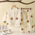 Bear and Paw Print Beige Shirt and Pajama Set