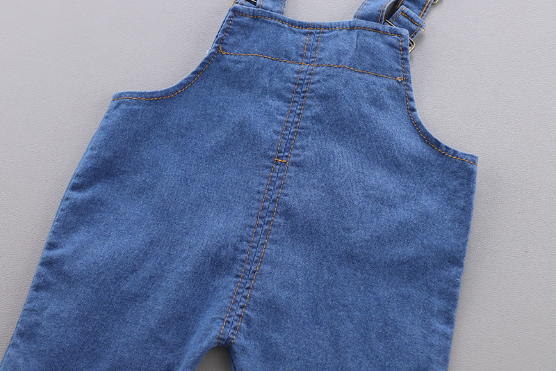 White Polo Shirt with Denim Dungaree Short Set