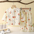 Strawberry Flower and Cartoon Print Beige Shirt and Pajama Set