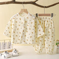 Cartoon Print Beige Shirt and Pajama Set