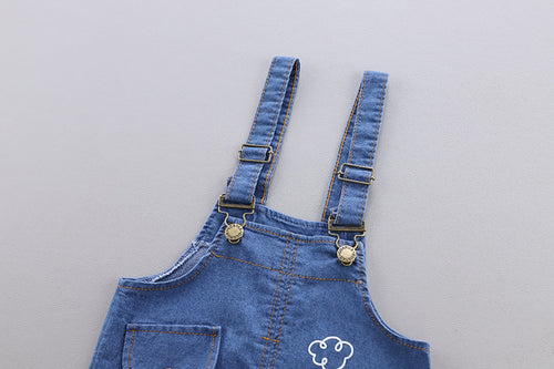 Black n Beige Stripes T-Shirt with Denim Dungaree Short Set