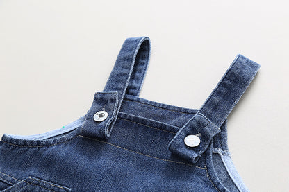 Brown Stripes T-Shirt with Denim Dungaree Short Set