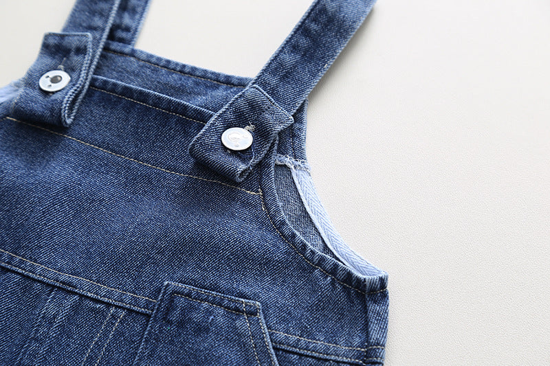 Brown Stripes T-Shirt with Denim Dungaree Short Set