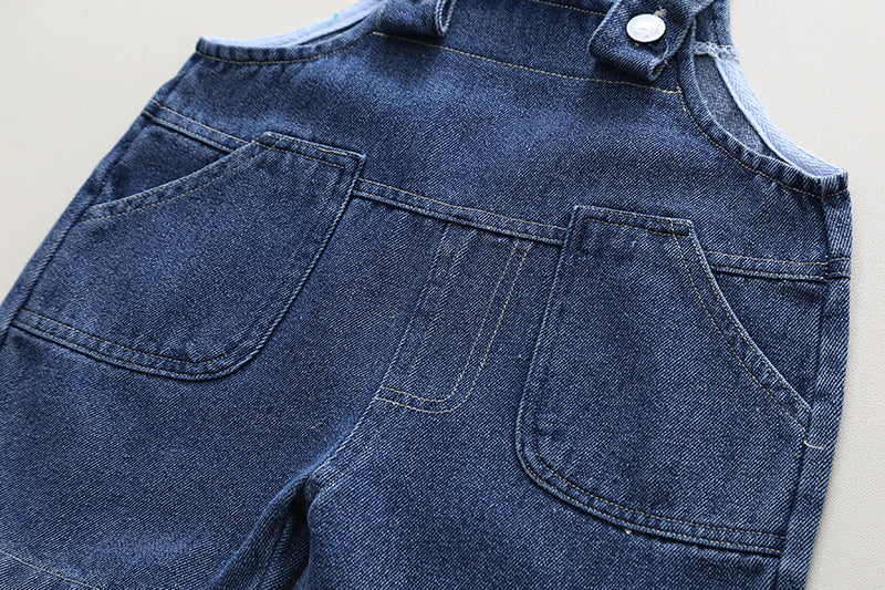 Brown Stripes T-Shirt with Denim Dungaree Short Set