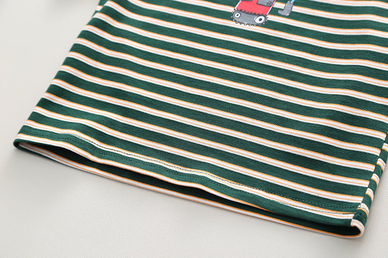 Black n Beige Stripes T-Shirt with Denim Dungaree Short Set