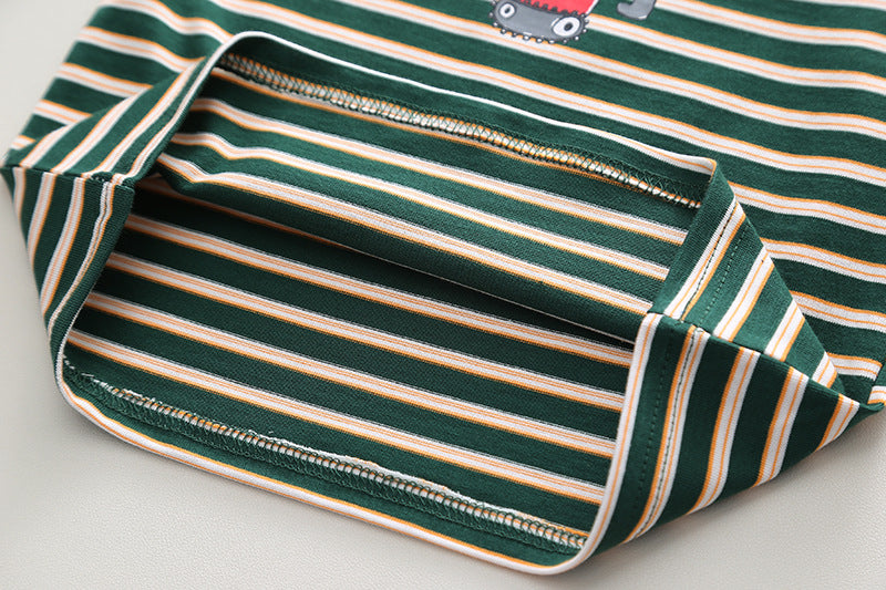 Black n Beige Stripes T-Shirt with Denim Dungaree Short Set