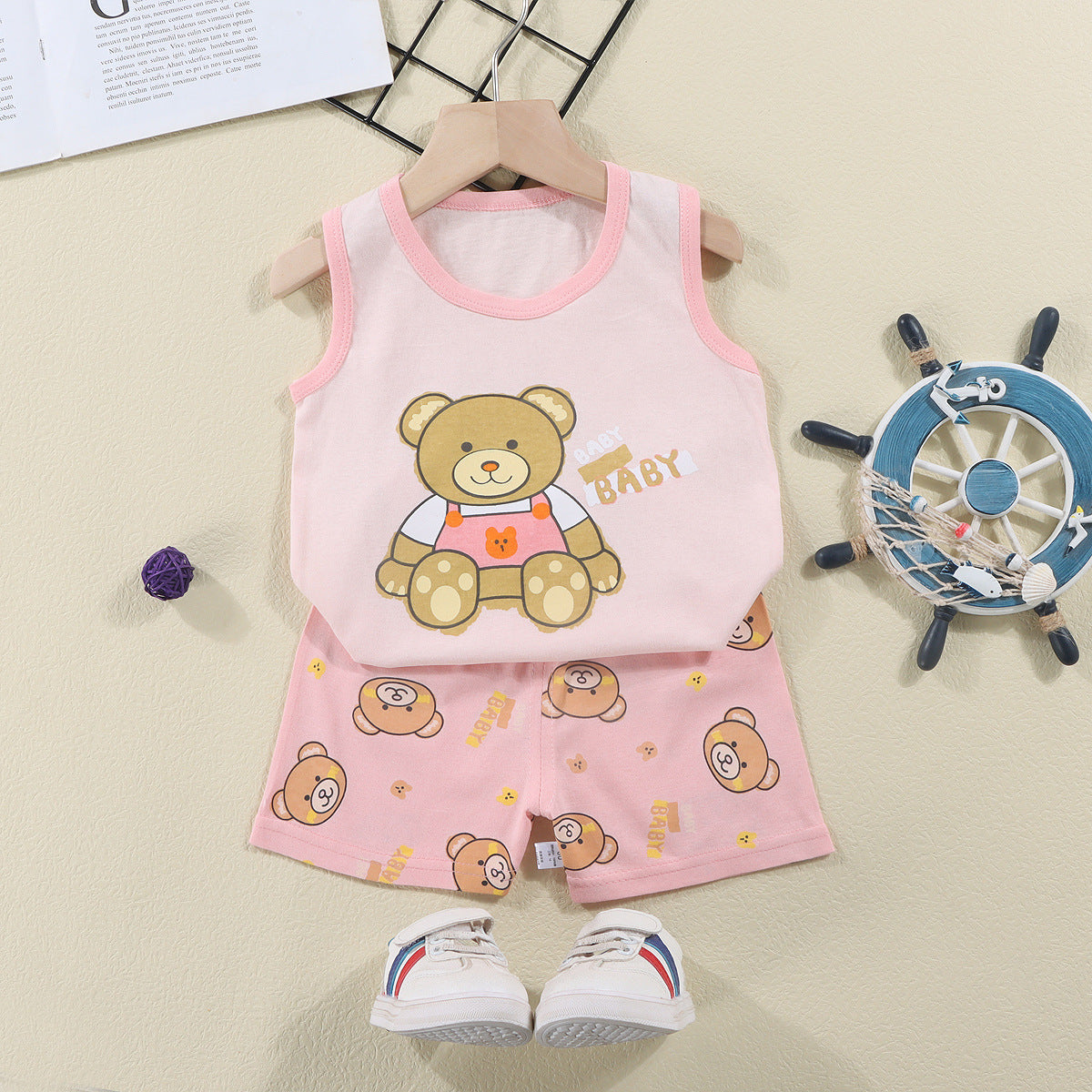 Bear Print Pink Sando & Short Pants Set
