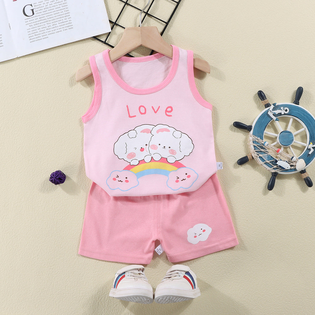 Pink Sando & Short Pants Set Love Print