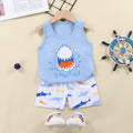 Light Blue Sando & Short Pants Set Cartoon Print