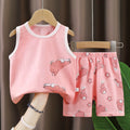 Pink Sando & Short Pants Set Cartoon Bunny Print