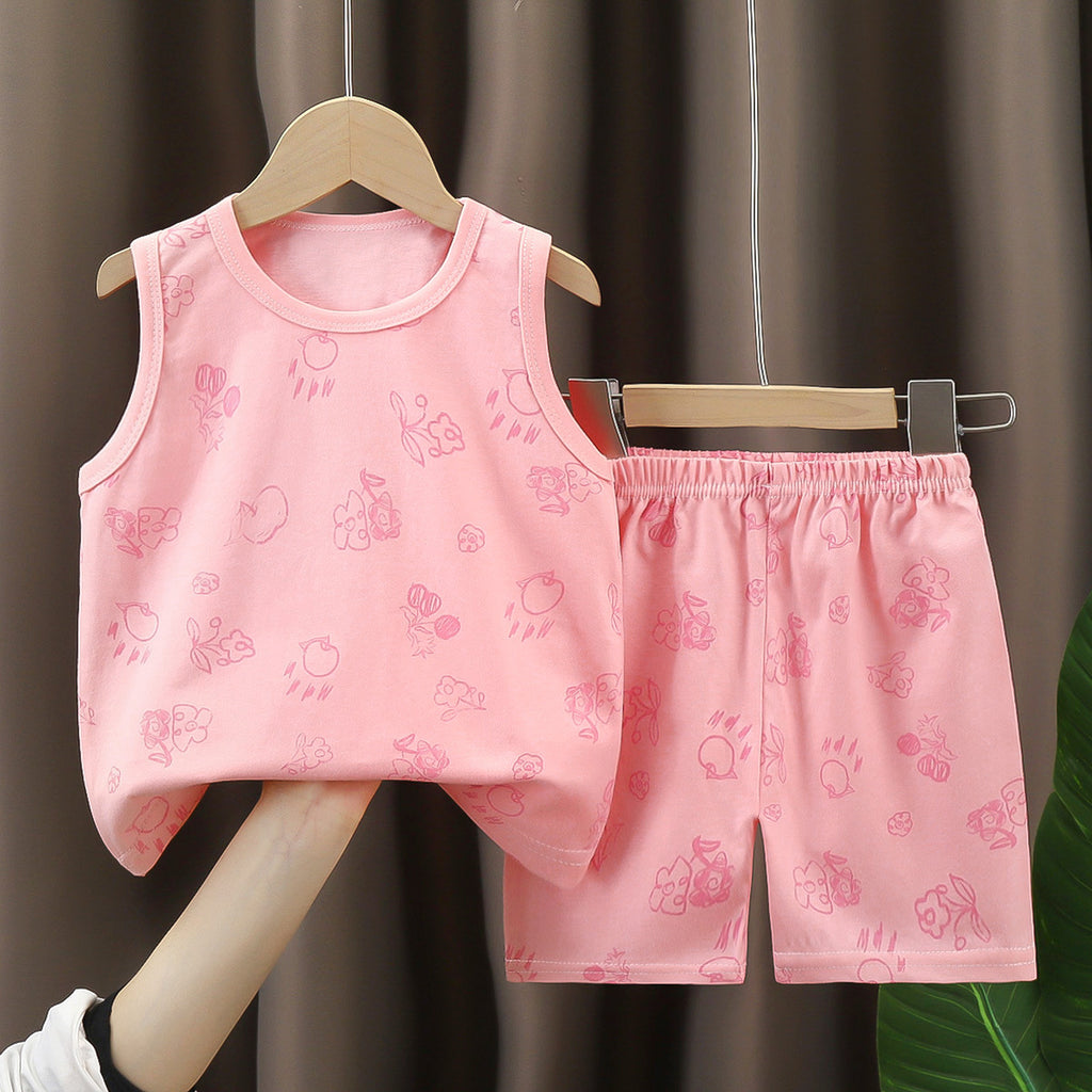 Pink Sando & Short Pants Set Cartoon Print