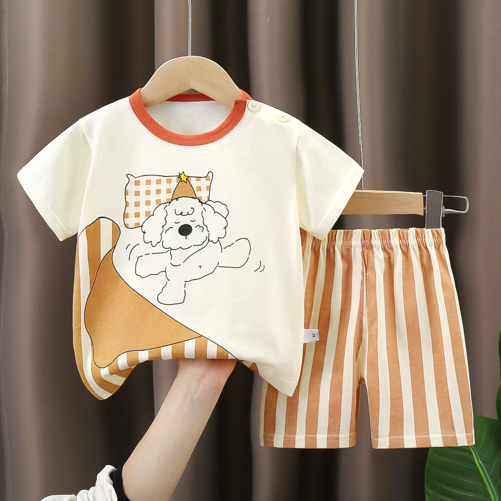 T-Shirt & Short Pants Set for Summer Character Cartoon Print Short Sleeves