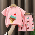 T-Shirt & Short Pants Set for Summer Character Cartoon Print Short Sleeves