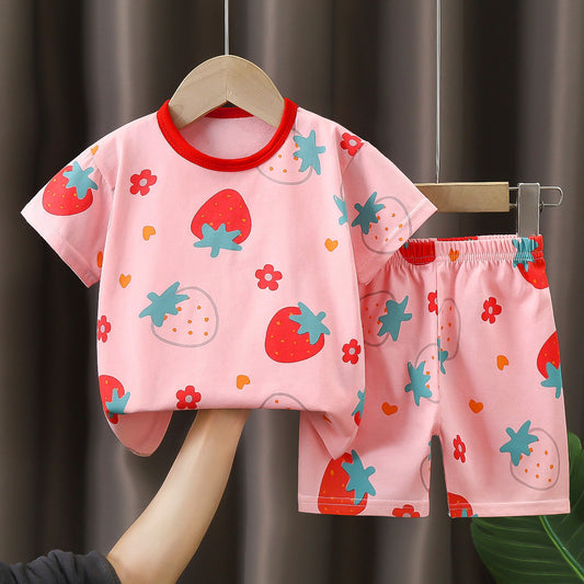 T-Shirt & Short Pants Set for Summer Character Cartoon Print Short Sleeves