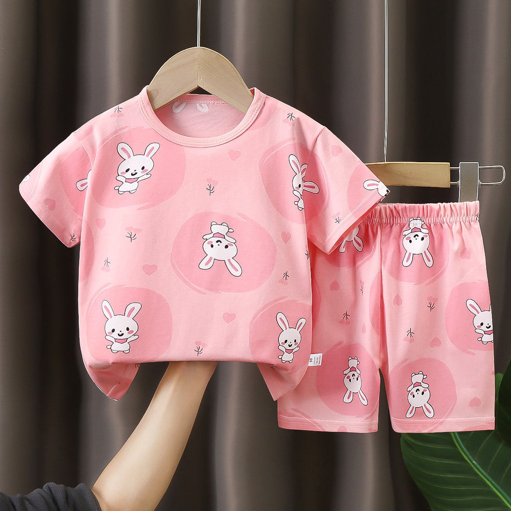 T-Shirt & Short Pants Set for Summer Character Cartoon Print Short Sleeves
