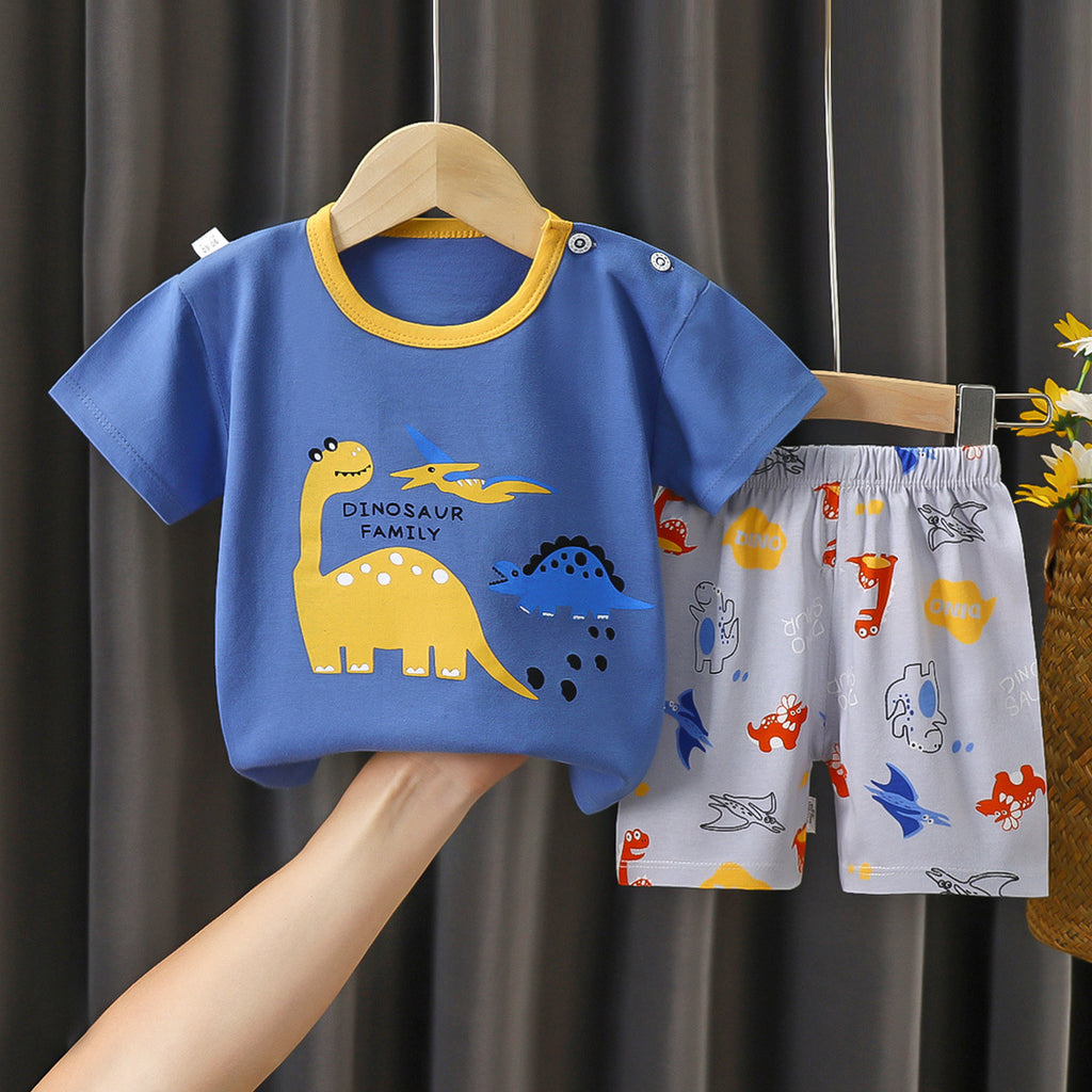 T-Shirt & Short Pants Set for Summer Character Cartoon Print Short Sleeves