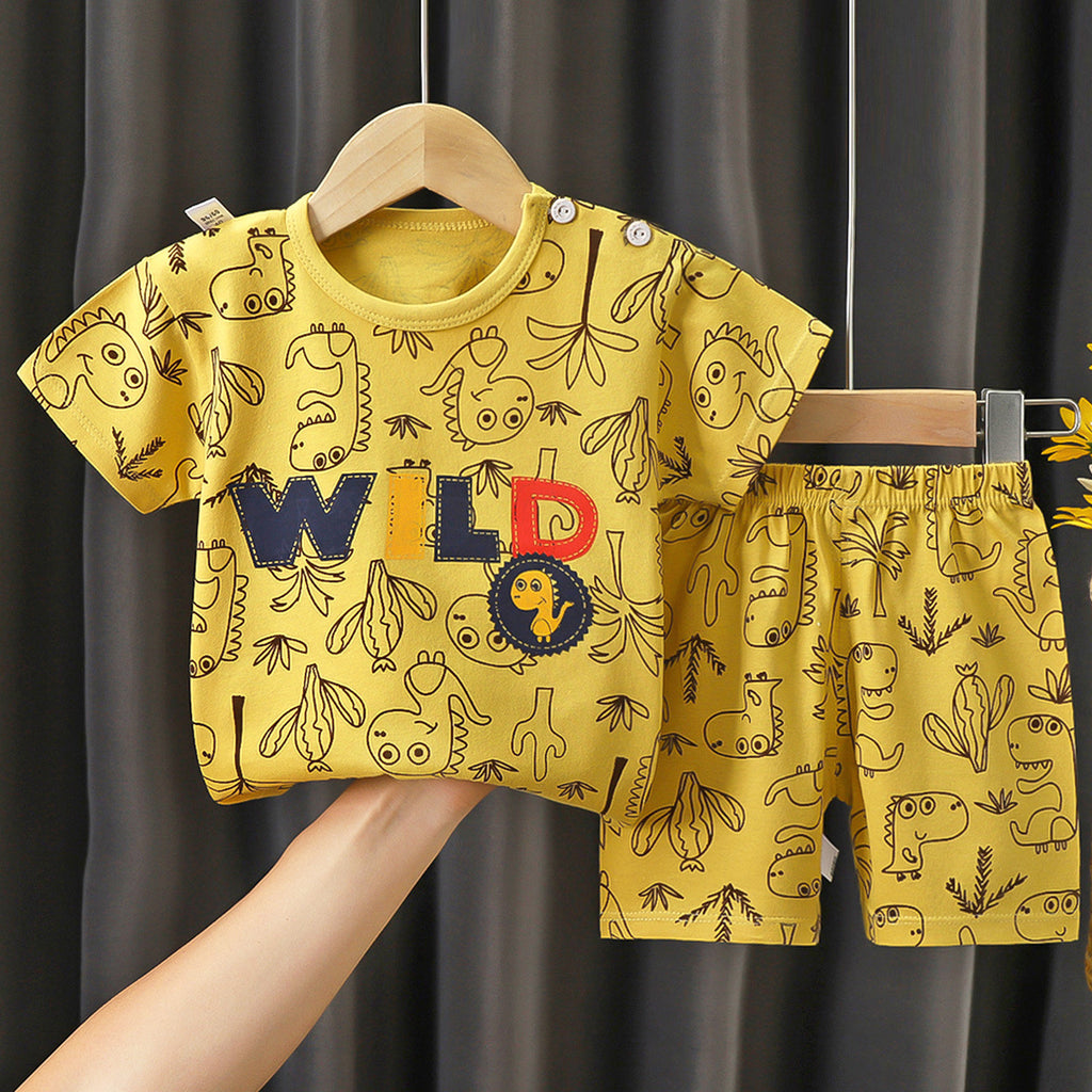 T-Shirt & Short Pants Set for Summer Character Cartoon Print Short Sleeves