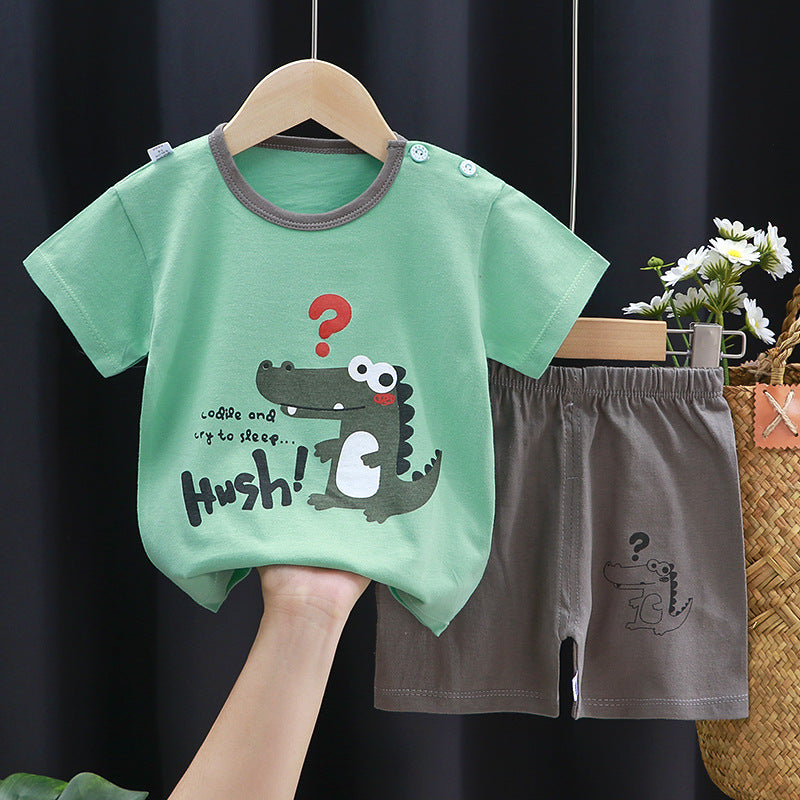 T-Shirt & Short Pants Set for Summer Character Cartoon Print Short Sleeves