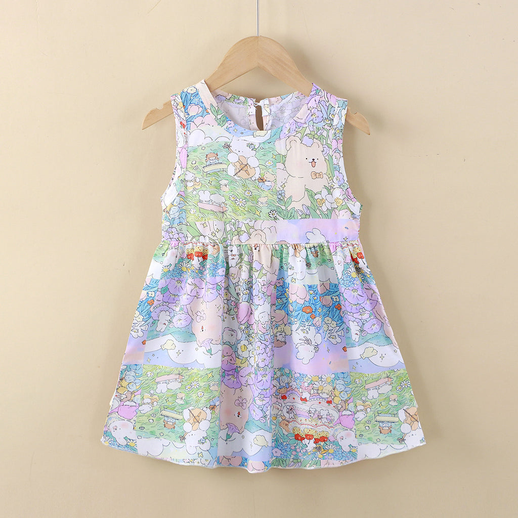 Light Purple Base Floral Sleeveless Frock