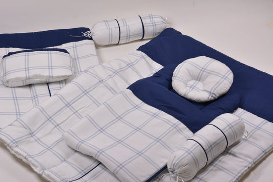 White and Blue Bed Set 7Pcs