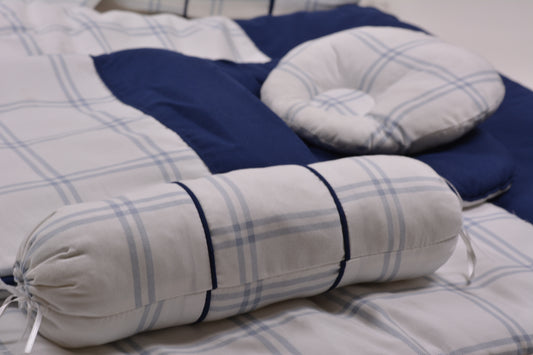 White and Blue Bed Set 7Pcs