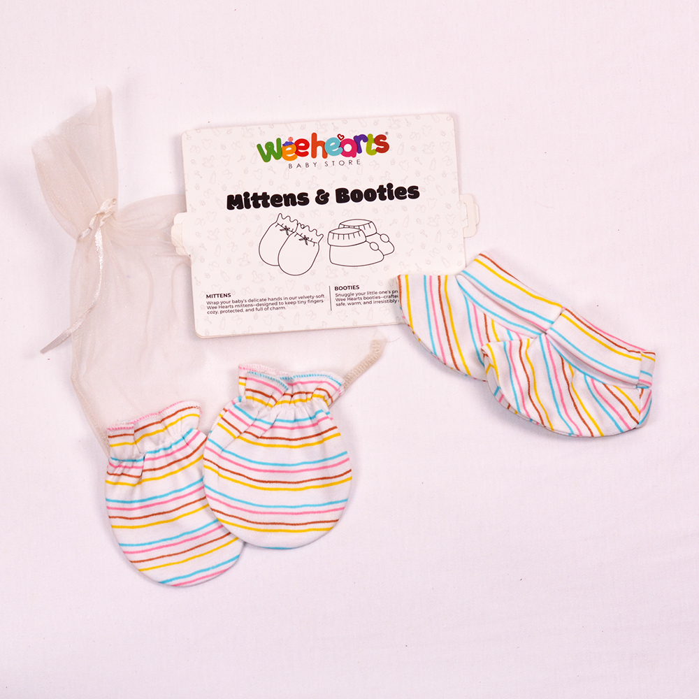 Multicolor Line Design Mittens and Booties Set