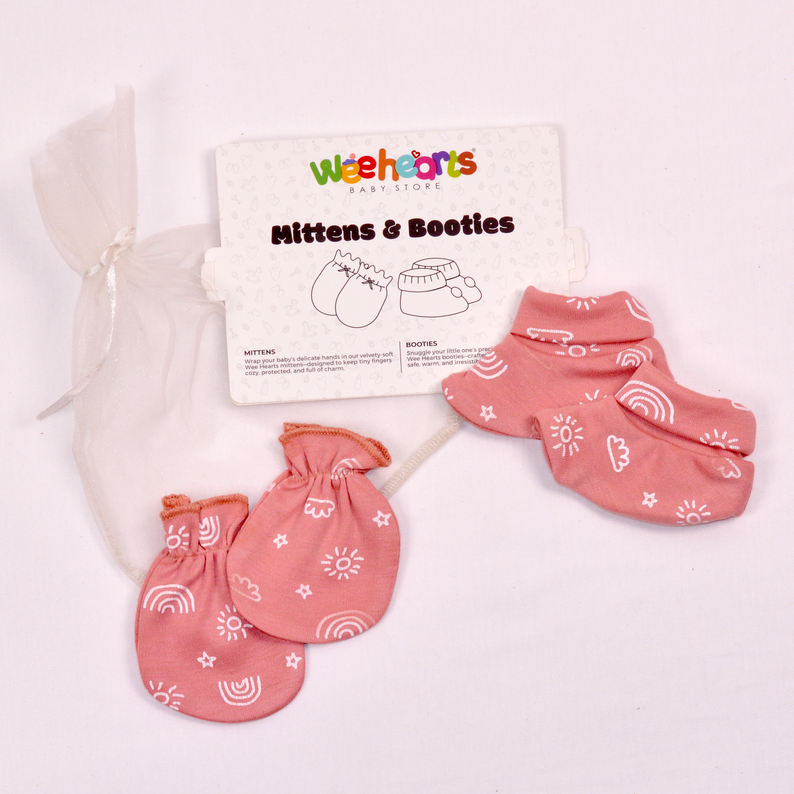 Rose Pink Rainbow Design Mittens and Booties Set