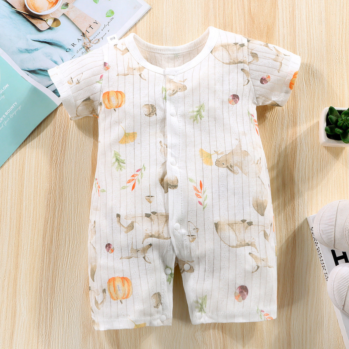 Pumkin and Fish Design Beige Rompers