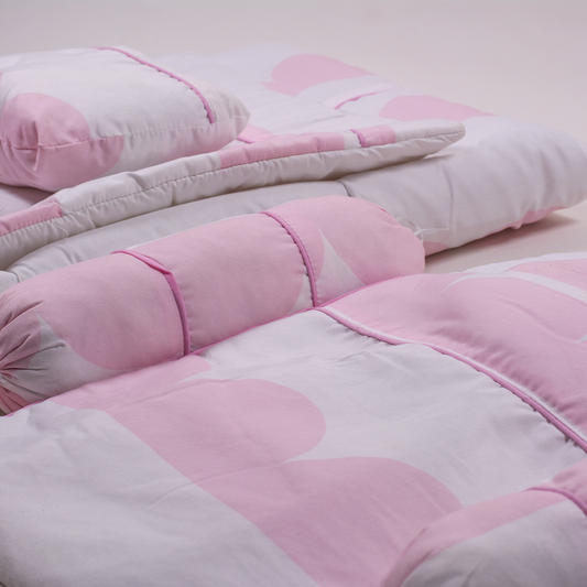 White and Pink Bed Set 7Pcs