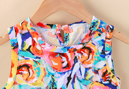 Light Purple Base Floral Sleeveless Frock