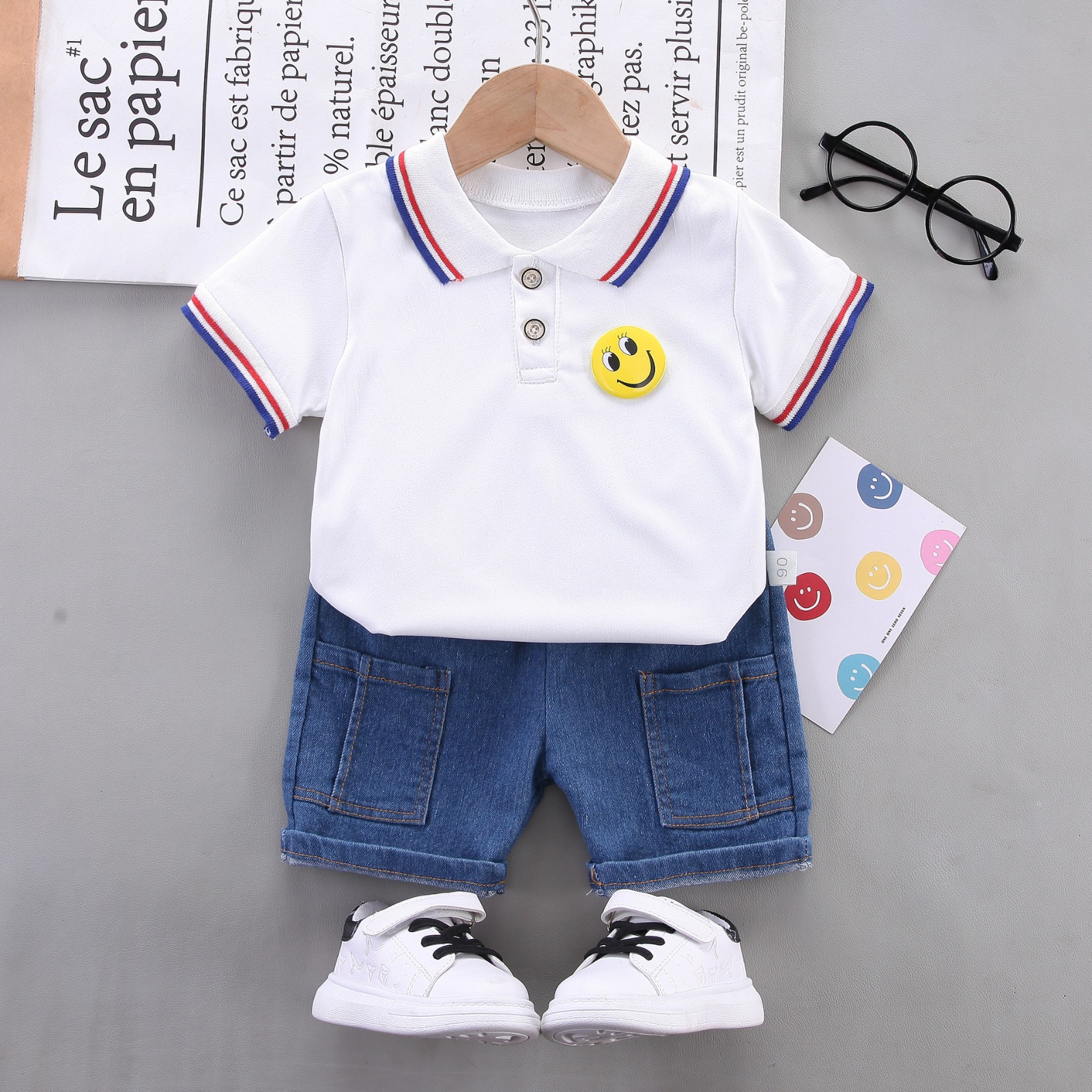 POLO White Shirt Short-Sleeved with Denim Shorts