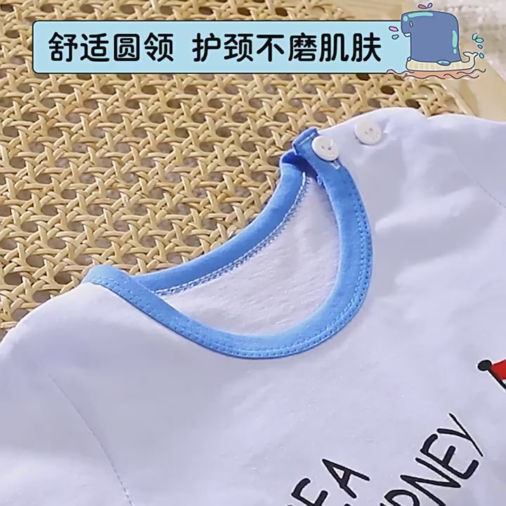 T-Shirt & Short Pants Set for Summer Character Cartoon Print Short Sleeves