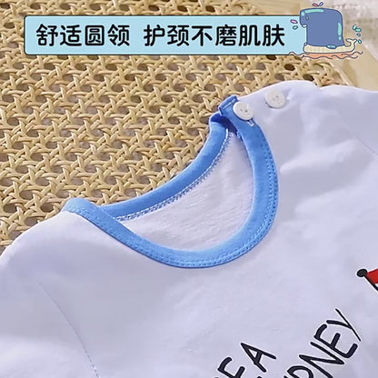 Beige Brown T-Shirt & Short Pants Set for Summer Character Cartoon Print Short Sleeves