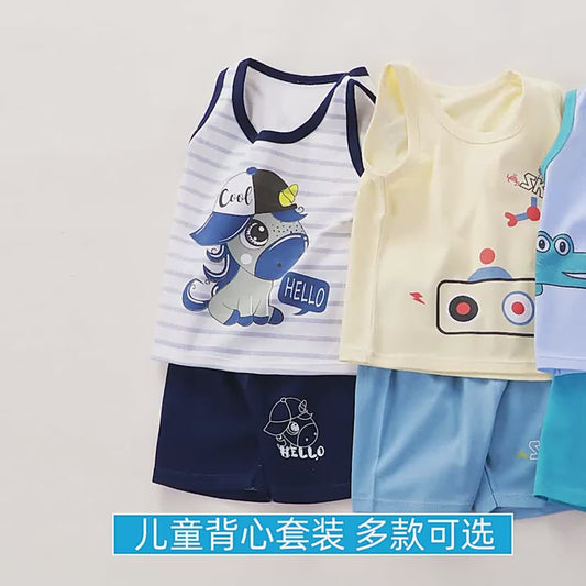 Tiger Print Blue Sando & Orange Short Pants Set