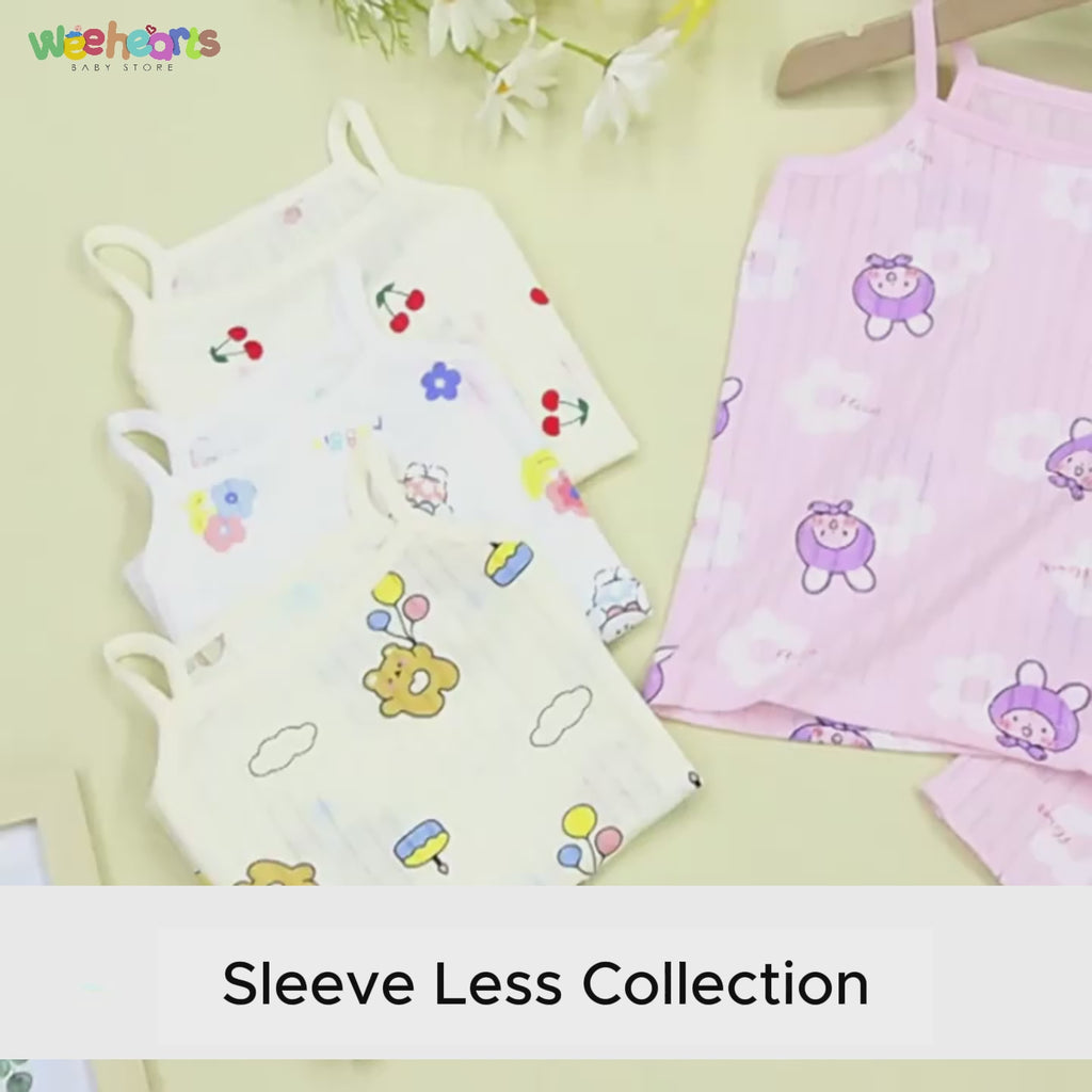 Bear and Flower Pattern Cream Cotton Worsted Suspender Sleeveless Top and Short Dress