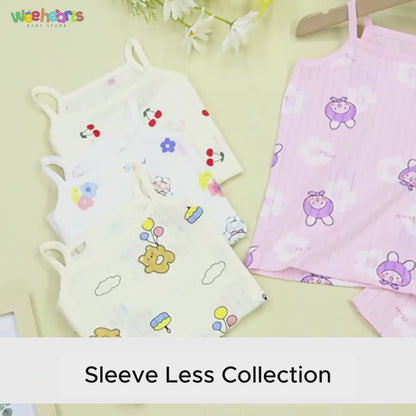 Cartoon Design Pink Cotton Worsted Suspender Sleeveless Top and Short Dress