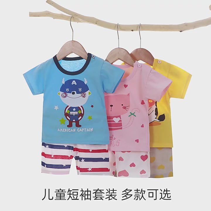 T-Shirt & Short Pants Set for Summer Character Cartoon Print Short Sleeves