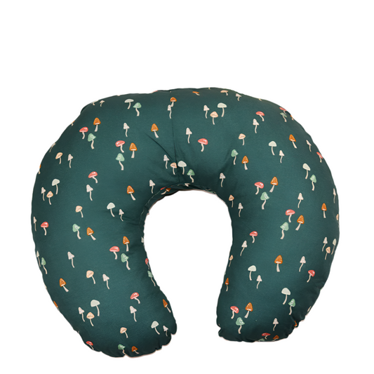 Green and Multicolor Mushroom Print Nursing Pillow