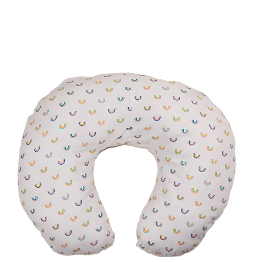 White and Multicolor Rainbow Print Nursing Pillow