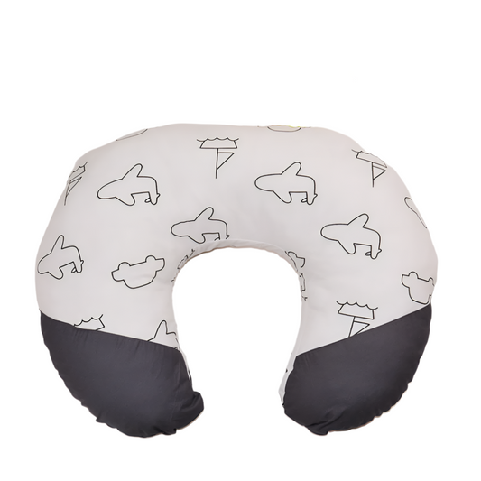 Grey and White Transport Print Nursing Pillow